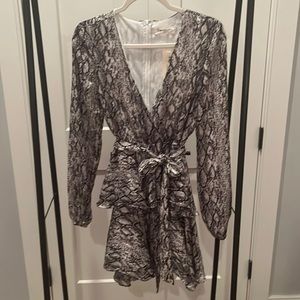 NWT Boutique Snake Print Tiered Mini Dress, Tie at Waist, Low Cut Neckline